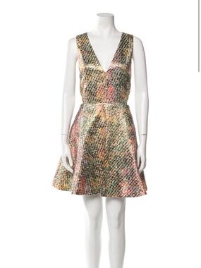 Multicolor Textured V-Neck Fit & Flare Dress